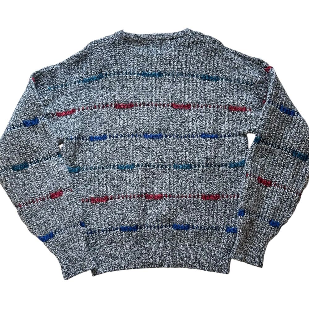 Vintage Gray Wool Sweater Men Sz Large 80s Dadcore Scandinavian Knit Retro Artsy - Picture 3 of 16